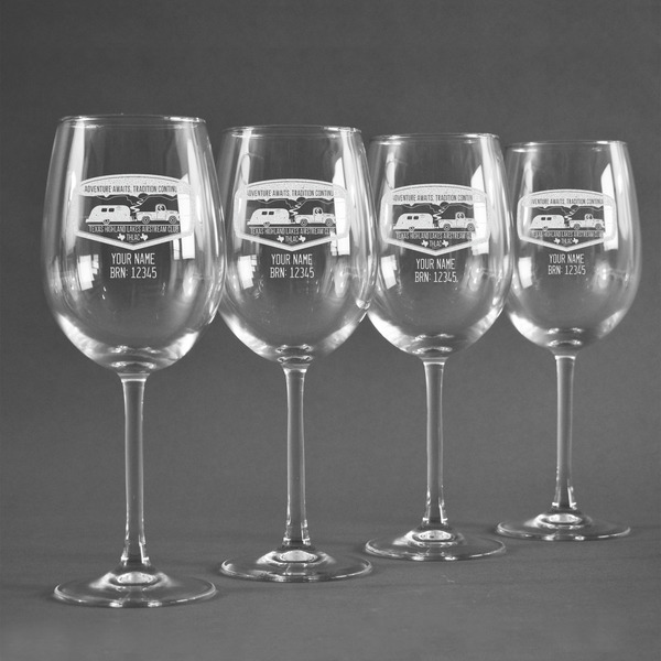 Texas Highland Lakes Airstream Club Logo Personalized Wine Glasses (Set of 4)