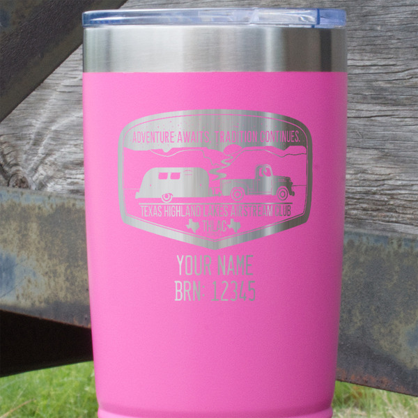 Texas Highland Lakes Airstream Club Logo Pink Polar Camel Tumbler - 20oz - Close Up
