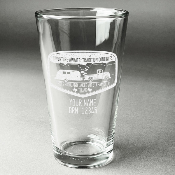 Custom Texas Highland Lakes Airstream Club Logo Pint Glass - Laser Engraved