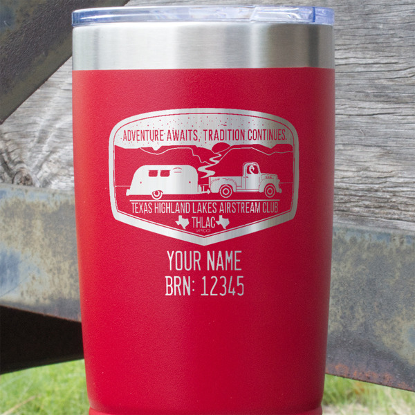 Texas Highland Lakes Airstream Club Logo Red Polar Camel Tumbler - 20oz - Close Up