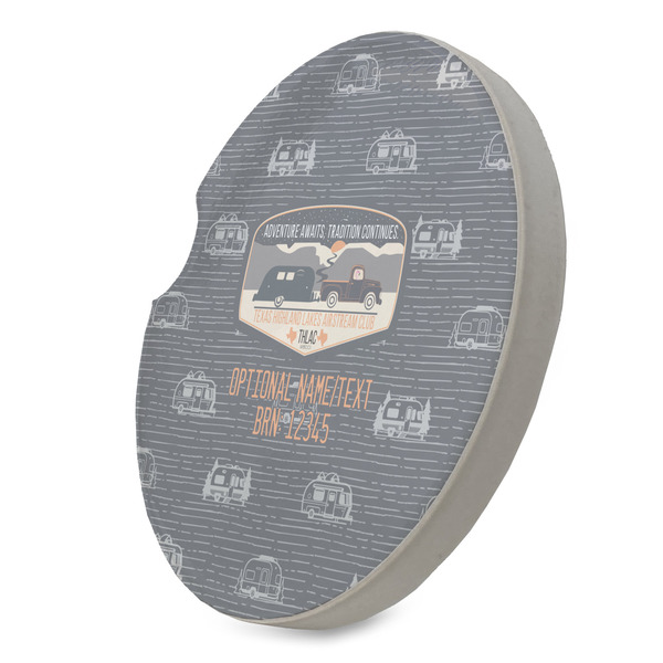 Texas Highland Lakes Airstream Club Logo Sandstone Car Coaster - Standing Angle