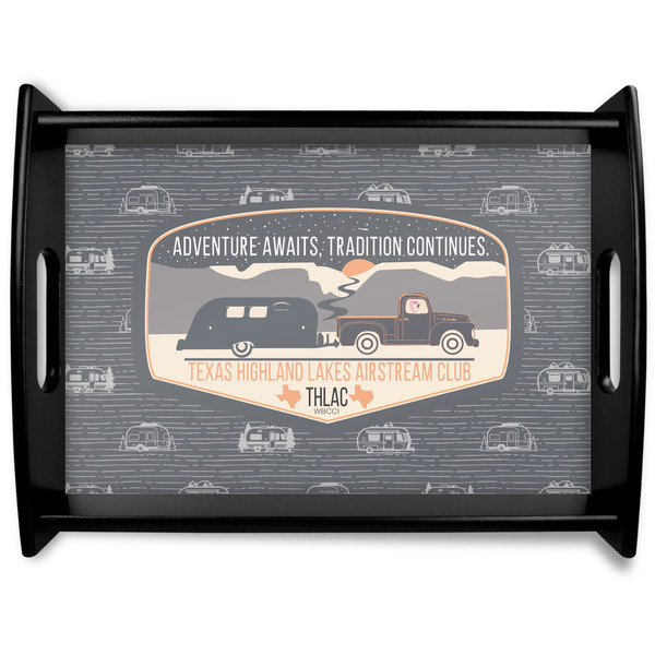 Custom Texas Highland Lakes Airstream Club Logo Black Wooden Tray - Large