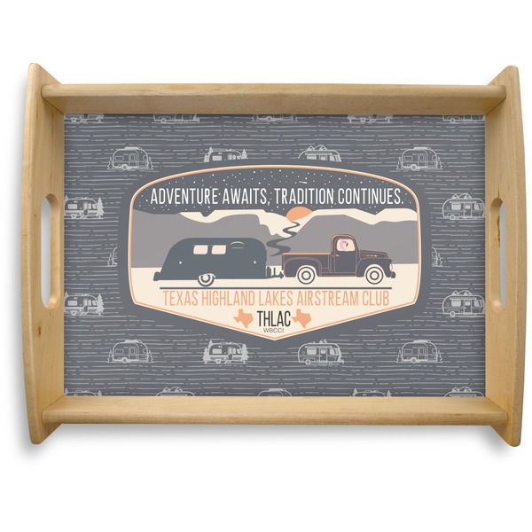 Custom Texas Highland Lakes Airstream Club Logo Natural Wooden Tray - Large