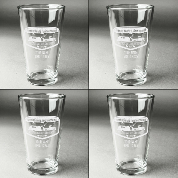 Texas Highland Lakes Airstream Club Logo Set of Four Engraved Beer Glasses - Individual View