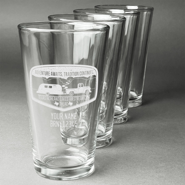 Texas Highland Lakes Airstream Club Logo Set of Four Engraved Pint Glasses - Set View