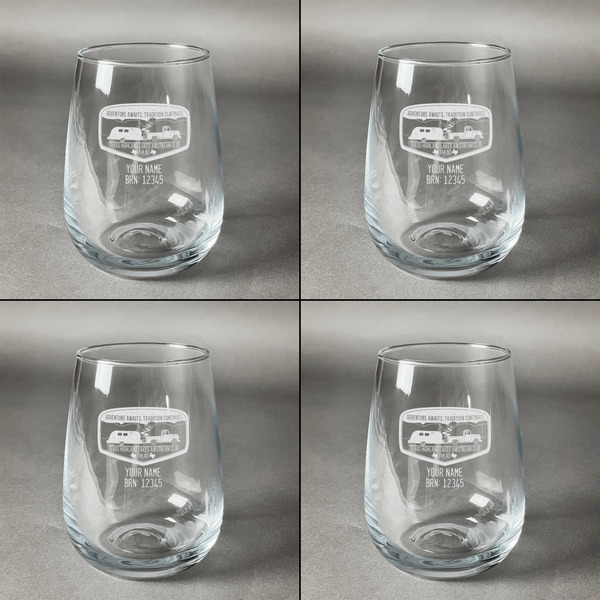 Texas Highland Lakes Airstream Club Logo Set of Four Personalized Stemless Wineglasses (Approval)