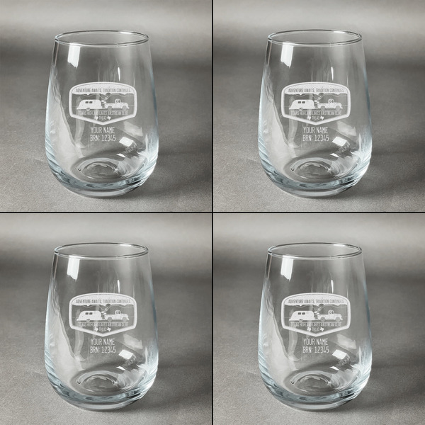 Texas Highland Lakes Airstream Club Logo Set of Four Personalized Stemless Wineglasses (Approval)