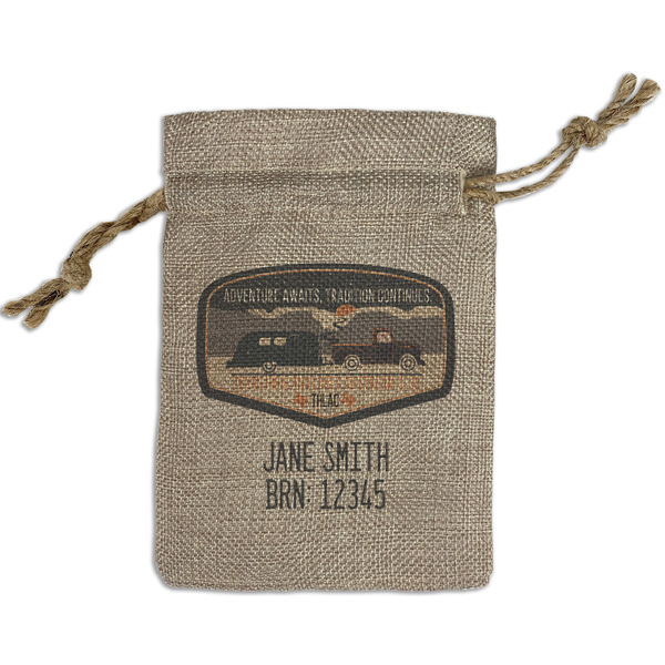 Texas Highland Lakes Airstream Club Logo Small Burlap Gift Bag - Front