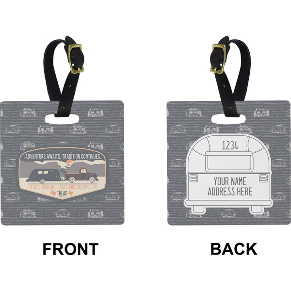 Texas Highland Lakes Airstream Club Logo Square Luggage Tag (Front + Back)