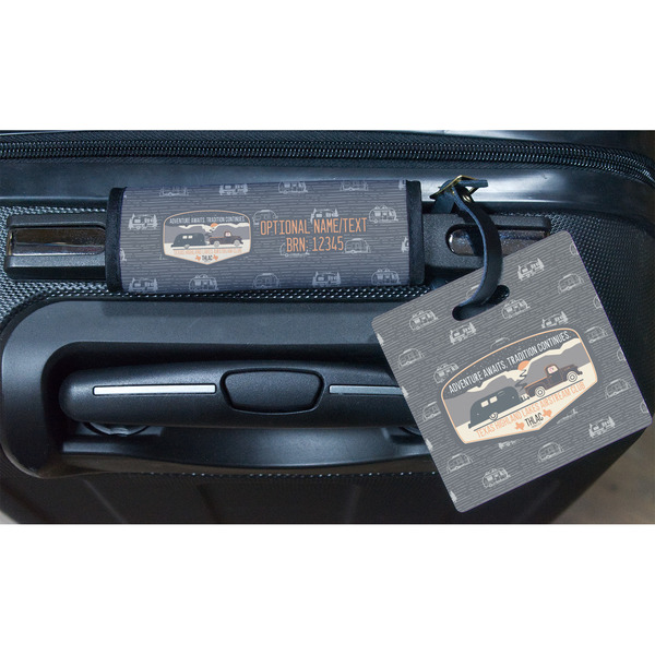 Texas Highland Lakes Airstream Club Logo Square Luggage Tag & Handle Wrap - In Context