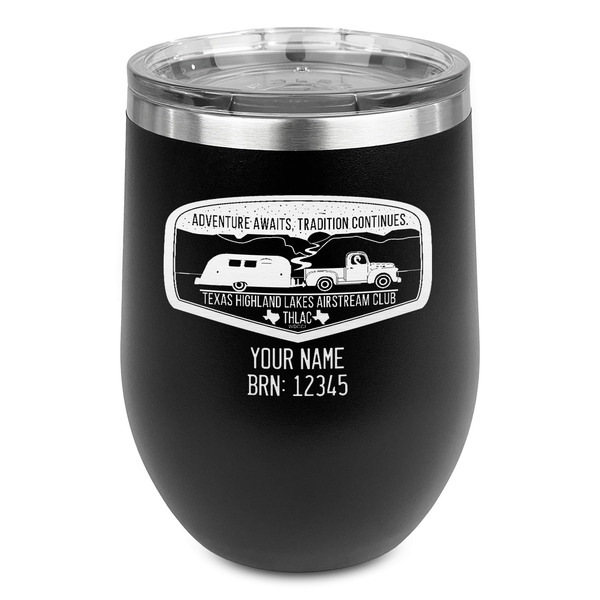 Custom Texas Highland Lakes Airstream Club Logo Stemless Stainless Steel Wine Tumbler - Black - Double-Sided