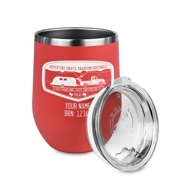 Texas Highland Lakes Airstream Club Logo Stainless Wine Tumblers - Coral - Double Sided - Alt View
