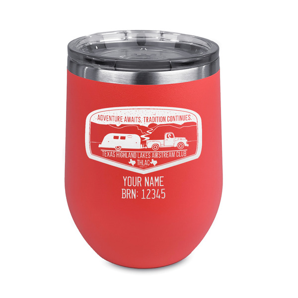 Custom Texas Highland Lakes Airstream Club Logo Stemless Stainless Steel Wine Tumbler - Coral - Double-Sided