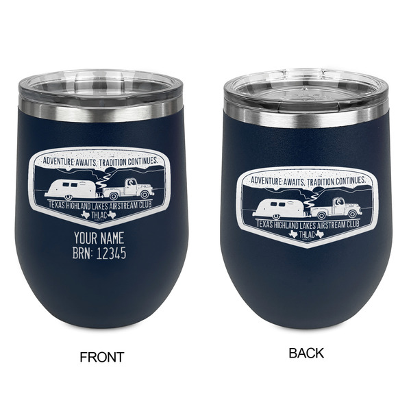 Texas Highland Lakes Airstream Club Logo Stainless Wine Tumblers - Navy - Double Sided - Approval