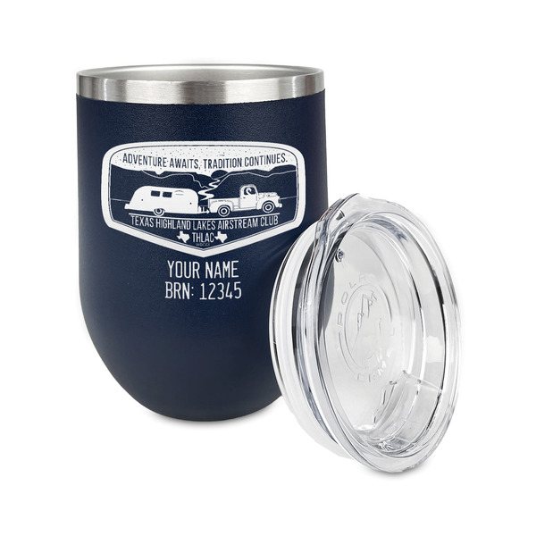 Texas Highland Lakes Airstream Club Logo Stainless Wine Tumblers - Navy - Single Sided - Alt View