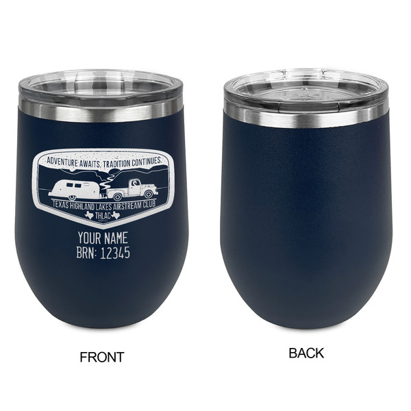 Texas Highland Lakes Airstream Club Logo Stainless Wine Tumblers - Navy - Single Sided - Approval