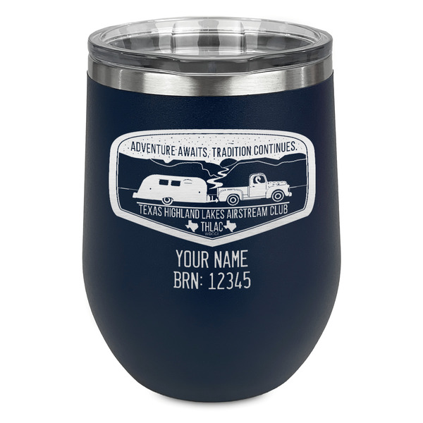 Texas Highland Lakes Airstream Club Logo Stainless Wine Tumblers - Navy - Single Sided - Front