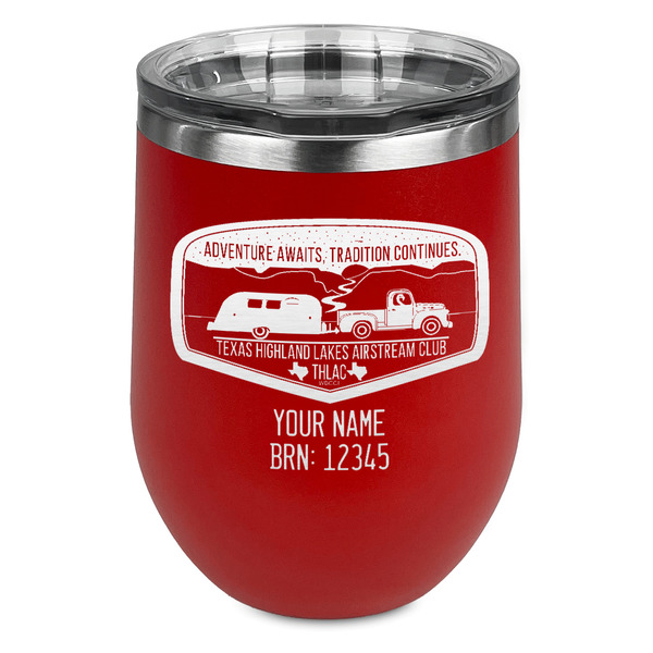 Custom Texas Highland Lakes Airstream Club Logo Stemless Stainless Steel Wine Tumbler - Red - Single-Sided