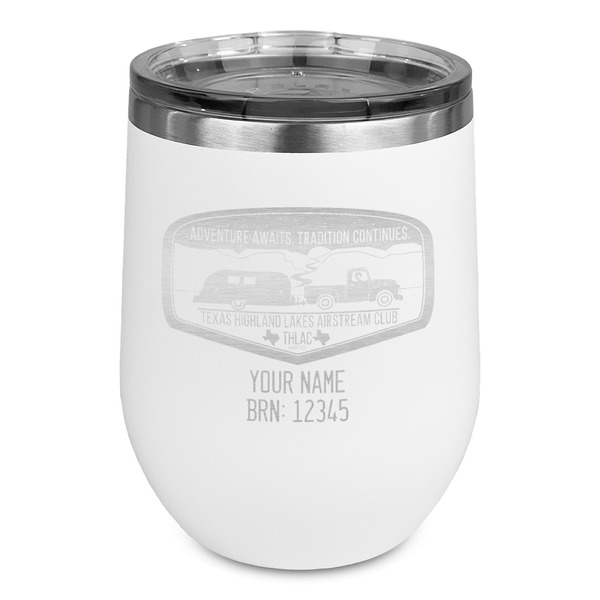 Custom Texas Highland Lakes Airstream Club Logo Stemless Stainless Steel Wine Tumbler - White - Double-Sided