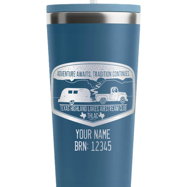 Texas Highland Lakes Airstream Club Logo Steel Blue RTIC Everyday Tumbler - 28 oz. - Close Up
