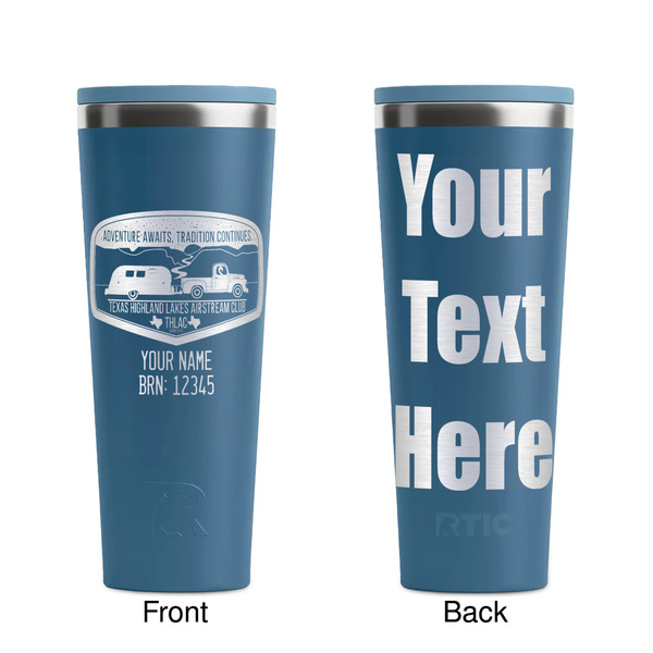Texas Highland Lakes Airstream Club Logo Steel Blue RTIC Everyday Tumbler - 28 oz. - Front and Back