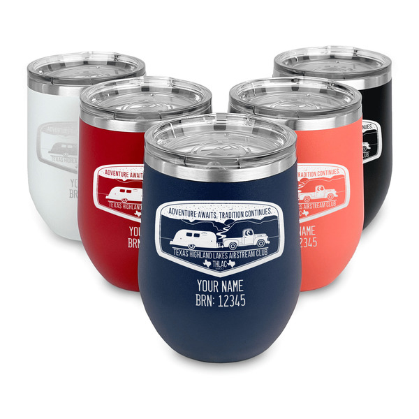 Texas Highland Lakes Airstream Club Logo Steel Wine Tumblers Multiple Colors