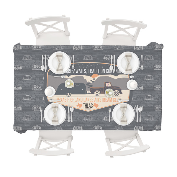 Texas Highland Lakes Airstream Club Logo Tablecloths (58"x102") - TOP VIEW (with plates)
