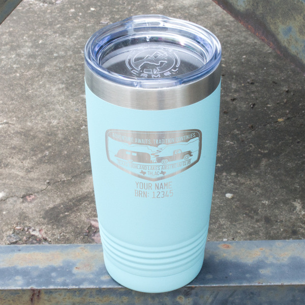 Texas Highland Lakes Airstream Club Logo Teal Polar Camel Tumbler - 20oz - Angled