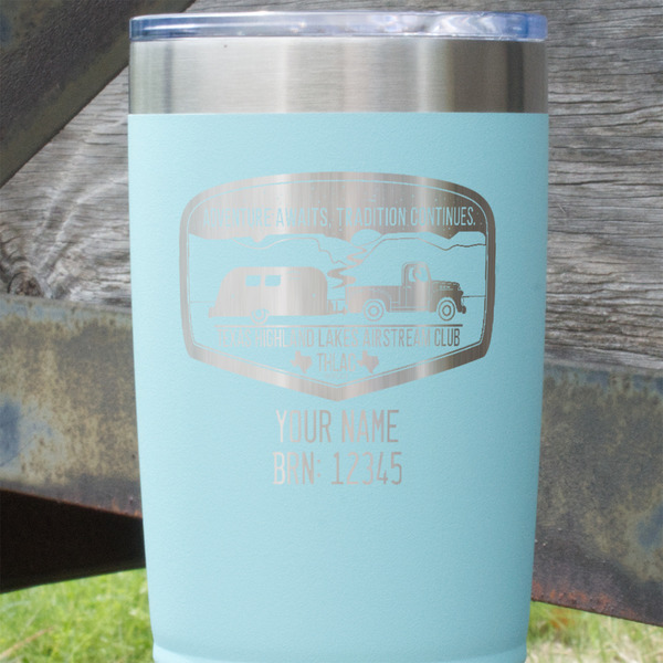 Texas Highland Lakes Airstream Club Logo Teal Polar Camel Tumbler - 20oz - Close Up