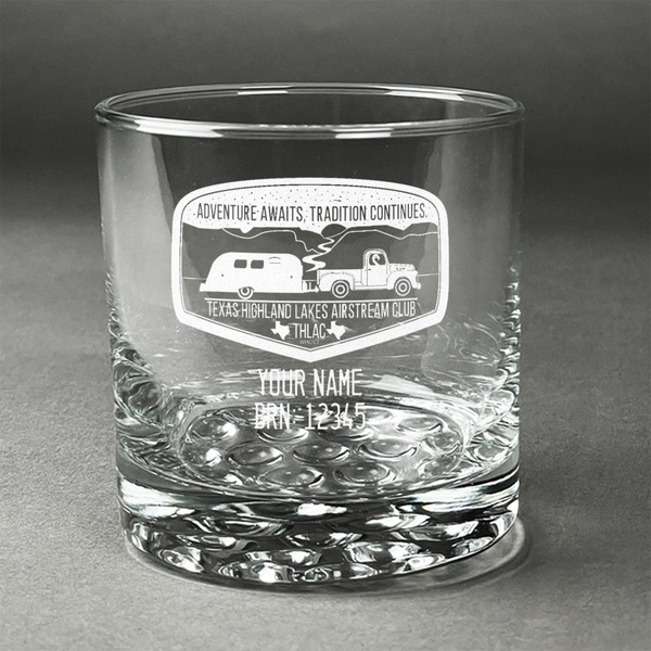Custom Texas Highland Lakes Airstream Club Logo Whiskey Glass - Engraved