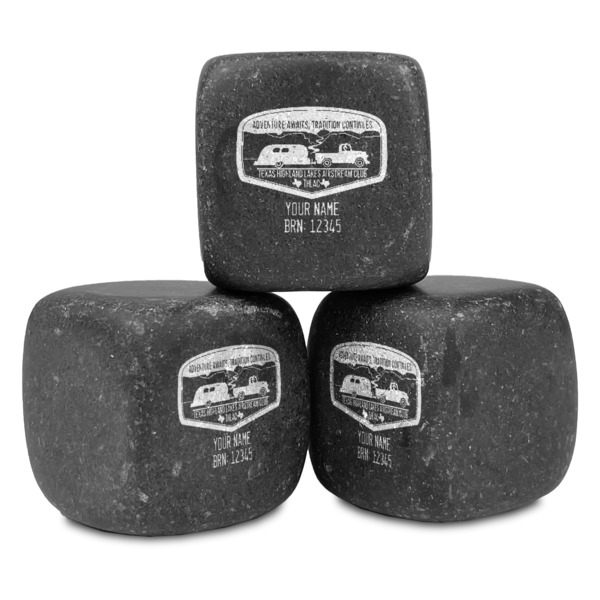 Custom Texas Highland Lakes Airstream Club Logo Whiskey Stone Set - Laser Engraved