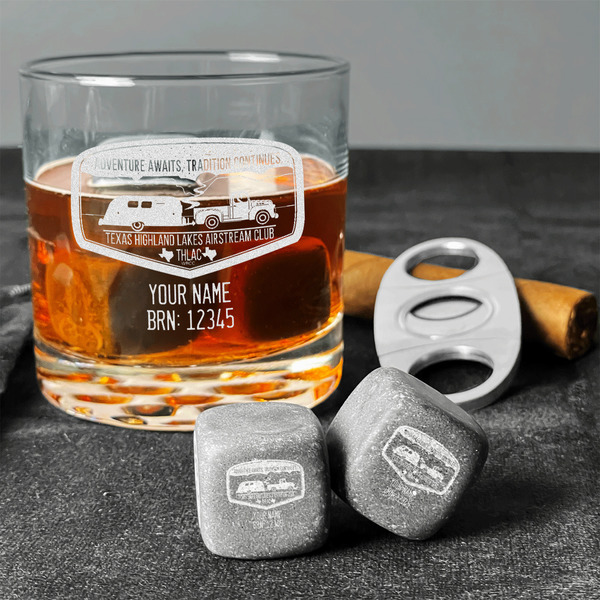 Texas Highland Lakes Airstream Club Logo Whiskey Stones - Set of 9 - In Context