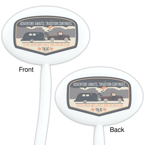 Texas Highland Lakes Airstream Club Logo White Plastic 7" Stir Stick - Double Sided - Oval - Front & Back