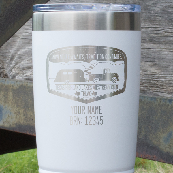 Texas Highland Lakes Airstream Club Logo White Polar Camel Tumbler - 20oz - Close Up