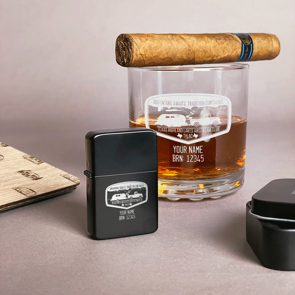 Texas Highland Lakes Airstream Club Logo Windproof Lighters - Black - In Context