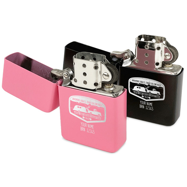 Texas Highland Lakes Airstream Club Logo Windproof Lighters - Black & Pink - Open