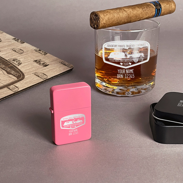 Texas Highland Lakes Airstream Club Logo Windproof Lighters - Pink - In Context