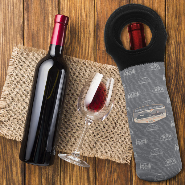 Texas Highland Lakes Airstream Club Logo Wine Tote Bag - On Table