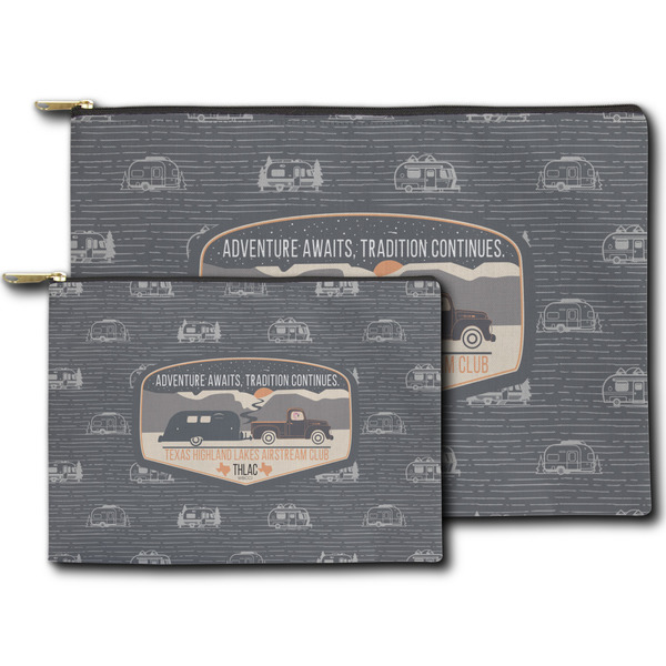 Texas Highland Lakes Airstream Club Logo Zippered Pouches - Size Comparison