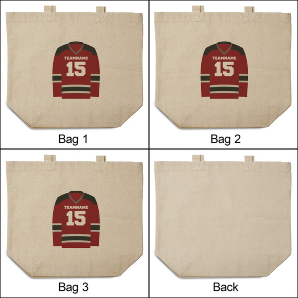 Hockey 3 Reusable Cotton Grocery Bags - Front & Back View