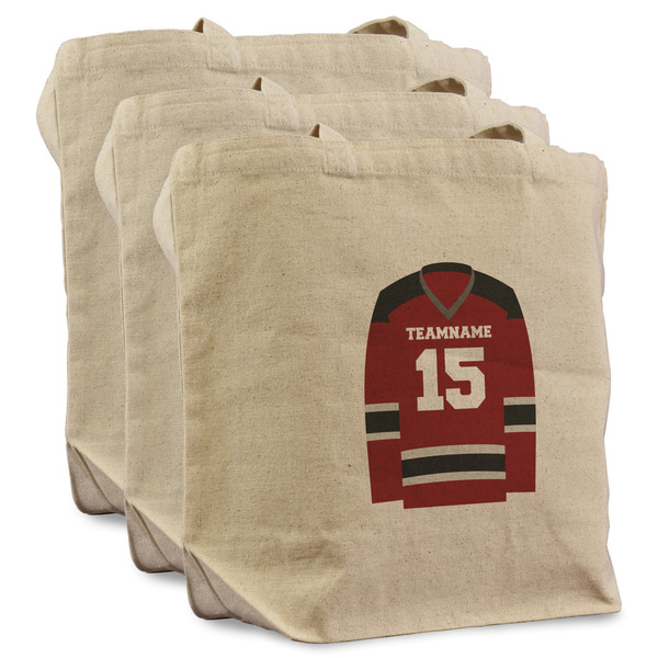 Custom Hockey Reusable Cotton Grocery Bags - Set of 3 (Personalized)