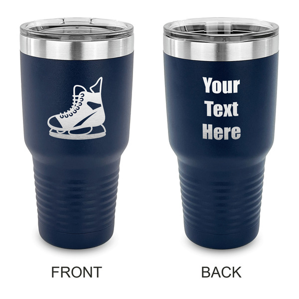 Custom Hockey 30 oz Stainless Steel Tumbler - Navy - Double Sided (Personalized)