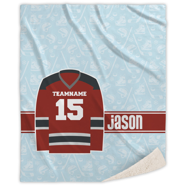 Custom Hockey Sherpa Throw Blanket - 60"x80" (Personalized)