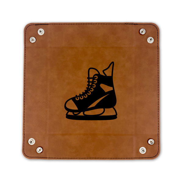 Hockey 6" x 6" Leatherette Snap Up Tray - FLAT FRONT