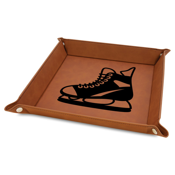 Custom Hockey 9" x 9" Leather Valet Tray w/ Name and Number