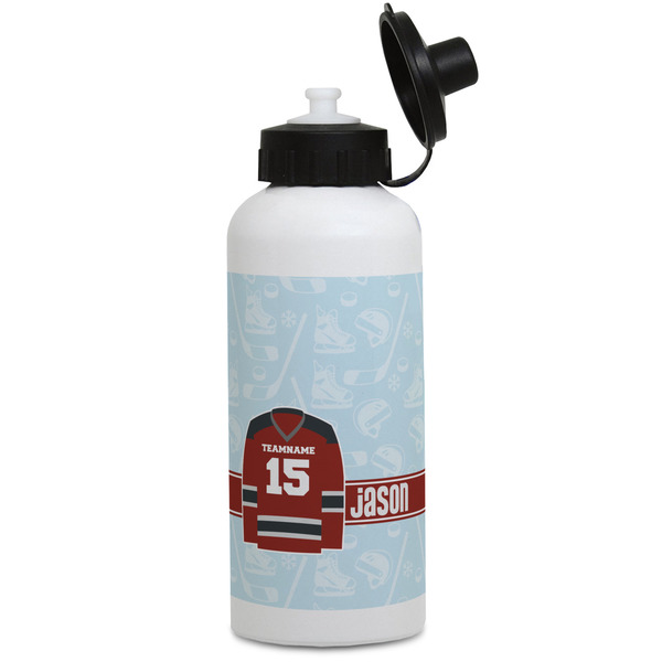 Custom Hockey Water Bottles - Aluminum - 20 oz - White (Personalized)