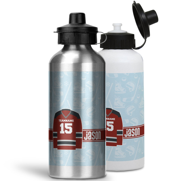 Hockey Aluminum Water Bottles - MAIN (white &silver)