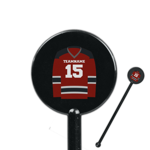 Custom Hockey 5.5" Round Plastic Stir Sticks - Black - Single Sided (Personalized)