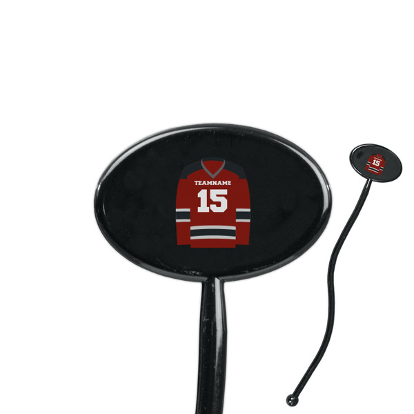 Custom Hockey 7" Oval Plastic Stir Sticks - Black - Double Sided (Personalized)