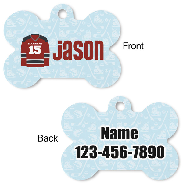 Hockey Bone Shaped Dog Tag - Front & Back